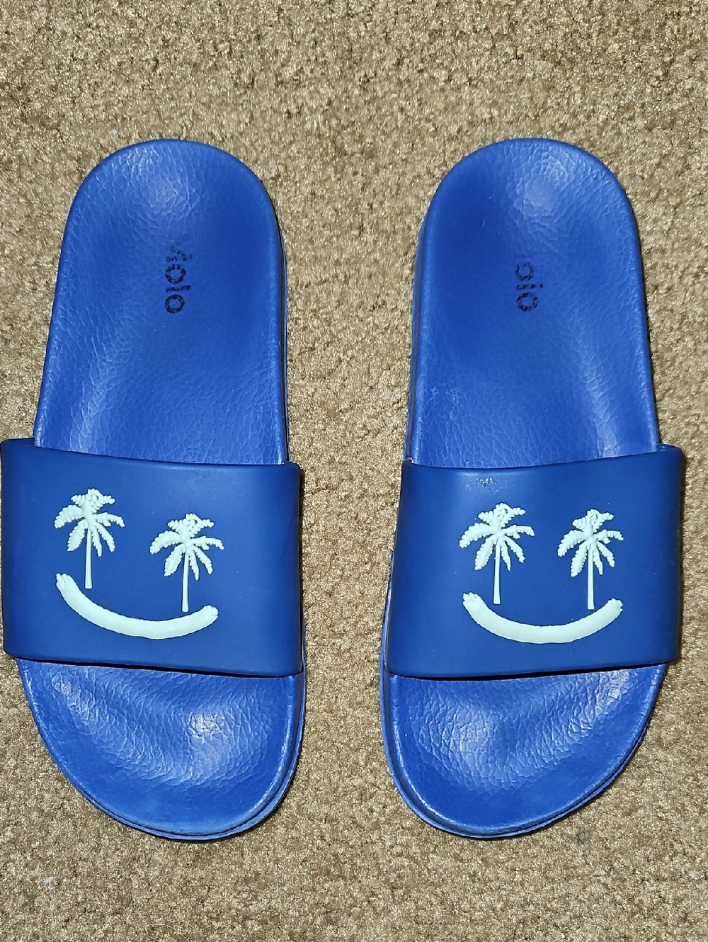 Blue Palm Tree Smile Molo Slide Sandals 33/34 (1.5-2.5 US SIZE)